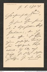 Nachlass Franz Steindachner, Brief von ? Haas an Franz Steindachner (09.06.1904), Inv.Nr. 191.03, Seite 1